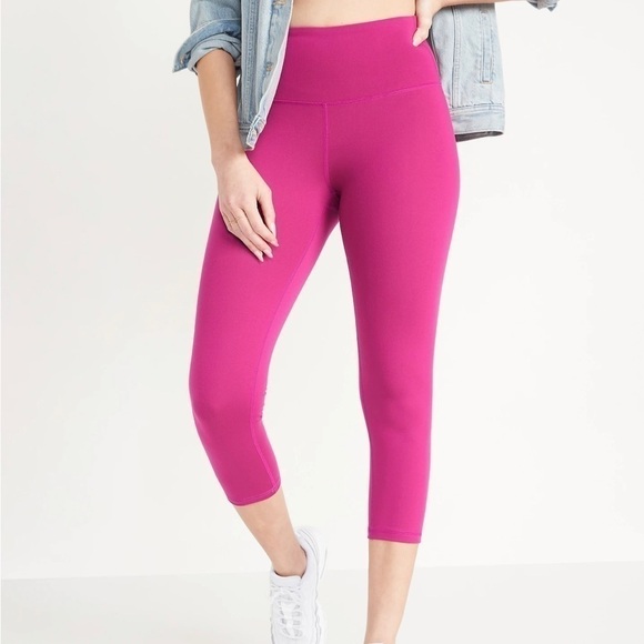 Old Navy Pants - High-Waisted PowerPress Crop Leggings hot pink Large Petite